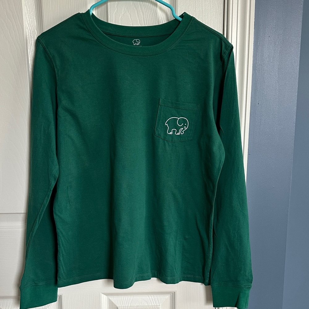 ivory ella Dark Green Long Sleeve Pocket Tee with Elephant Logo